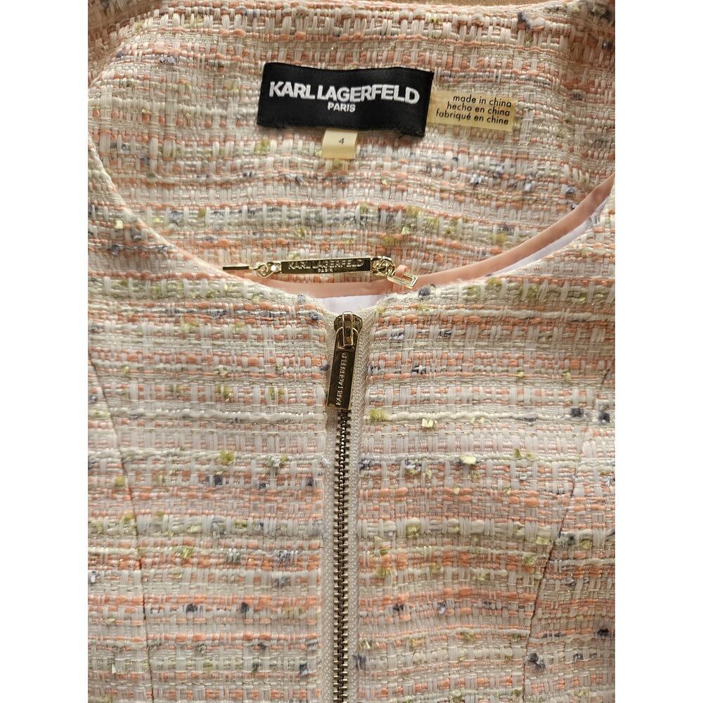 Karl Lagerfeld Pink Tweed Jacket Vintage Gold Hardware Zip Up Sz 4 - Picture 4 of 12